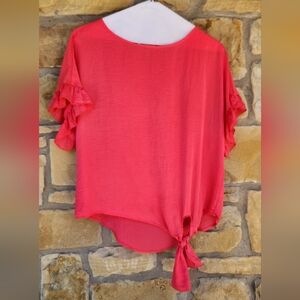 Elegant Coral Ruffle Sleeve Blouse
